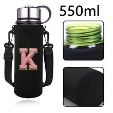 1 件水瓶袋适用于 550ml 750ml 1000ml 1500ml 杯子刺绣字母印花防烫，氯丁橡胶瓶保护架带可调节肩带，适合徒步旅行露营运动水瓶套保温袋斜挎包 - 黑色 - 查看 30