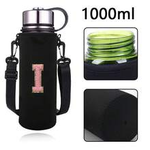1 件水瓶袋适用于 550ml 750ml 1000ml 1500ml 杯子刺绣字母印花防烫，氯丁橡胶瓶保护架带可调节肩带，适合徒步旅行露营运动水瓶套保温袋斜挎包 - 黑色 - 查看 67