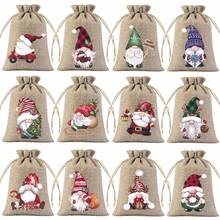 Christmas Linen Gift Bag Set, Santa Drawstring Bag, Suitable For Storing Holiday Party Gifts And Jewelry, Ideal For Christmas And New Year Party Supplies