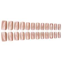 24Pcs Chic Cat-Eye Press-On Nails – Minimalist Luxury Reusable False Nail Tips, Easy-Apply Removable Gel Stick-On Manicure For Instant Bright Elegant Look - Màu Hồng baby - Xem 4