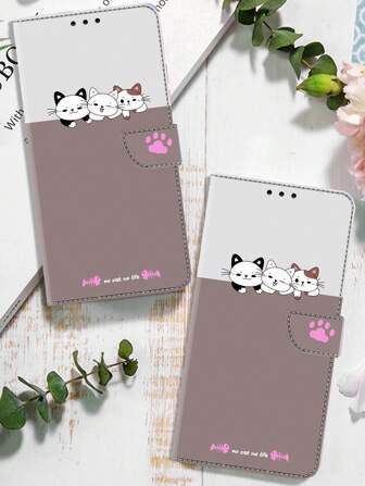 GLANDOTU Suitable For Galaxy , And Other Brands And Models Of Mobile Phone Cases. Three Cats 3D Creative Double-Fold PU Leather Flip Phone Case With Card Slots, Anti-Theft Card Slots, Wallet Function And Lanyard.