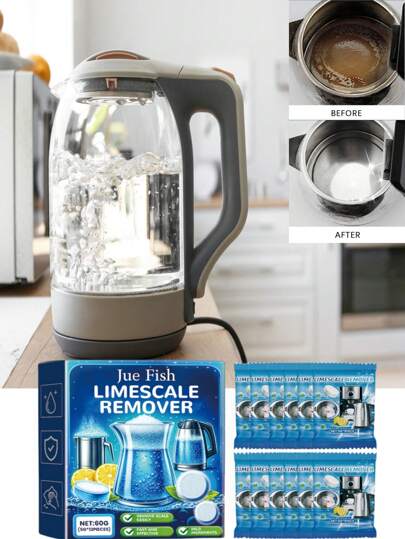 Jue-Fish 12 قطعة ، 1 قطعة من ورق إزالة الترسبات الفوارة لأواني الطهي من الفولاذ المقاوم للصدأ والغلايات، ورق إزالة الترسبات الليموني