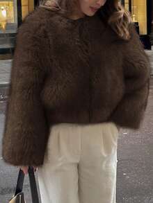 Vaiaye Women's Autumn Elegant Loose Casual Long Sleeve Thick Warm Fur Coat, Suitable For Daily, Street, And Formal Occasions