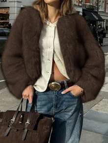 Vaiaye Women's Autumn Elegant Loose Casual Long Sleeve Thick Warm Fur Coat, Suitable For Daily, Street, And Formal Occasions