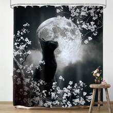Rèm tắm hoa anh đào, 66x72 inch, vải polyester chống thấm nước họa tiết hoa anh đào mùa xuân thẩm mỹ Nhật Bản Châu Á Bộ trang trí phòng tắm kèm móc treo - Mèo H-moon - Xem 2
