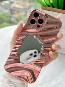Pink Mirror Element Fashion Rose Gold 3D Wavy Textured + Mirror Slogan Design Phone Protective Case Compatible With IPhone 17/17 Pro/17 Pro Max, 16/16 Pro/16 Pro Max, 15/15 Pro/15 Plus/15 Pro Max, 14/14 Pro/14 Plus/14 Pro Max, 13/13 Pro/13 Pro Max, 12/12 Pro/12 Pro Max, 11/11 Pro/11 Pro Max, X/XS/XR/XS Max, 7/8/7 Plus/8 Plus Spring Birthday Gift - Rose Gold - View 6