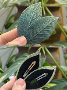 1 女士绿叶刺绣发夹，甜美侧夹，女士配饰/发饰，森林风格复古鳄鱼发夹爪夹发夹发夹，学校用品 - 彩色 - 查看 8