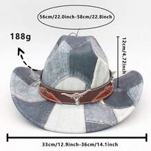 Sombrero de vaquera de ala ancha con contraste de color, gorra de jazz con cinturón elegante, gorra occidental para uso diario y fiestas. - Negro - Ver 5