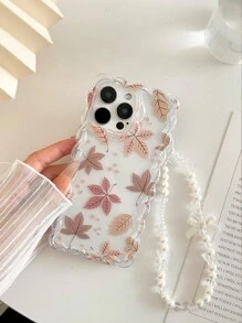 Maple Leaf Painted Braided Wave Edge Minimalist High-End TPU Painted Anti-Fall Phone Case Protective Cover With Handmade Beaded Bracelet Accessory, Compatible With IPhone 16/11/16Pro/16Plus/16ProMax/16E/15ProMax/13/14/12/XS/XR/7G/8PXR/7/8, Painted Compatible With Iphone 15ProMax, Apple 13, 14, 11 Soft Case, P12 Anti-Fall X, 12/14 Painted TPU Anti-Fall Soft Case Phone Case Waterproof Shockproof Scratch Resistant