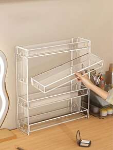 1pc Wall-Mounted Storage Rack, Makeup Organizer Shelves For Bathroom Vanity, Cosmetics Display Shelf, Multifunctional Storage Rack For Collectible Figurines, Snacks, Hair Accessories, Nail Polish, Sunglasses | Bathroom Accessories