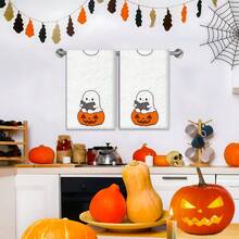 2/4 Pcs Ghost Pumpkin Printed Dish Towels, Halloween Gifts, Halloween Decorations, Super Absorbent Microfiber Modern Towels For Cooking, Baking, Washing Dishes, Cleaning, Hand Towels, Tea Towels, Soft And Highly Absorbent, Kitchen Decor, Gifts For Neighbors, Moms, Birthdays, Housewarming For Friends, Kitchen Essentials, Daily Necessities