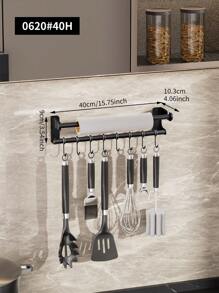 1pc Kitchen Hook Rack No Punch Hanging Rod Kitchen Storage Rack Spatula Spoon Hanger Wall Mounted Kitchenware Storage