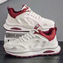 Zapatos casuales para hombre del 2024, diseño de suela gruesa y de moda de corte bajo, zapatillas deportivas con bloques de color  Letras  Colorblock    Deportivo    ANUDADO  Ojales - Blanco - Ver 2