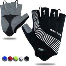 Souke Sports Guantes de ciclismo acolchados de medio dedo, guantes de bicicleta que absorben los golpes, antideslizantes, transpirables, para ciclismo de carretera, para hombres y mujeres - Negro-Negro - Ver 13