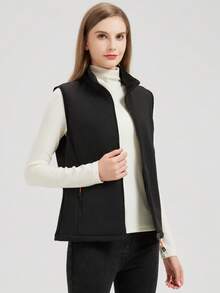 1 chiếc áo khoác thể thao ngoài trời dành cho nữ, áo vest thường ngày, áo vest vải chống thấm nước, áo vest mềm mại, áo vest tôn dáng cho nữ, lót giữ nhiệt và dày dặn, mùa thu/đông, màu đen nỉ. - màu đen - Xem 7