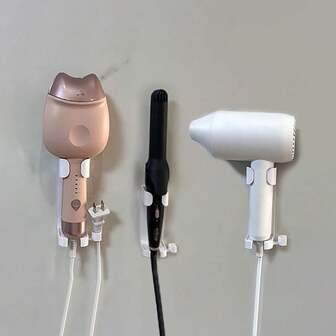 1pc Bathroom Curling Iron Holder Rack, No Drill Wall Mount Hair Straightener Storage Organizer Shelf, Bathroom Accessories