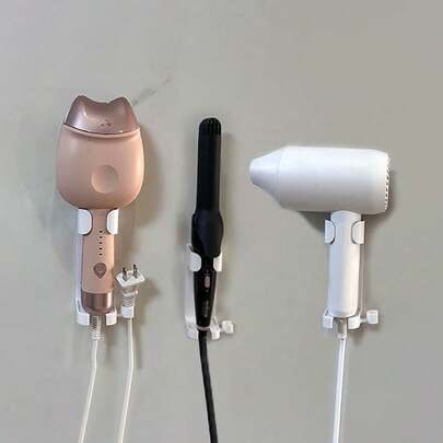 1 peça de suporte para modelador de cachos de banheiro, suporte para alisador de cabelo sem furadeira, suporte de parede, organizador de prateleira, acessórios para banheiro