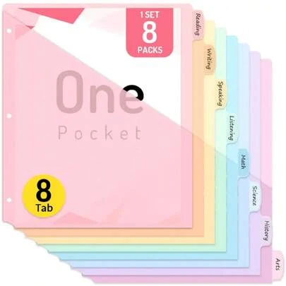 8 Pack 3 Ring Binder Dividers, 8 Tabs Macaroon Color Binder Dividers With Pockets For US Letter Size, Binder Dividers For School Office And Home Organization