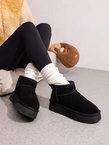 Women's Snow Boots Genuine Suede, 1.5 Inch Platform Fuzzy Winter Water Resistant Mini Ankle Boots Stable Lightweight Booties Anti-Slip With Memory Foam Festival Outdoor Boots - màu đen - Xem 8