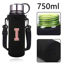 1 件水瓶袋适用于 550ml 750ml 1000ml 1500ml 杯子刺绣字母印花防烫，氯丁橡胶瓶保护架带可调节肩带，适合徒步旅行露营运动水瓶套保温袋斜挎包 - 黑色 - 查看 24