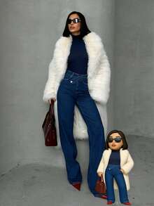 Dark Blue Denim Pants With Double Button Detail - Blue - View 3