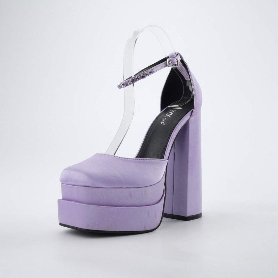 Women's Jewel Ankle Strap 6 Inch Block Heel Sandals With Square Toe And Slip-Resistant Outsole - Perfect For Parties! - 淺紫 - 查看 1