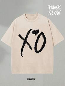XO Graphic Tee Washed T-Shirt Holiday Gifts Y2K Men's Graphic Tees, Street - Style Vintage Washed T - Shirts, 230G Cotton T - Shirts, 100% Pure Cotton, Unisex Graphic Tees  Halloween Back To School  Shirts - 杏色 - 查看 1