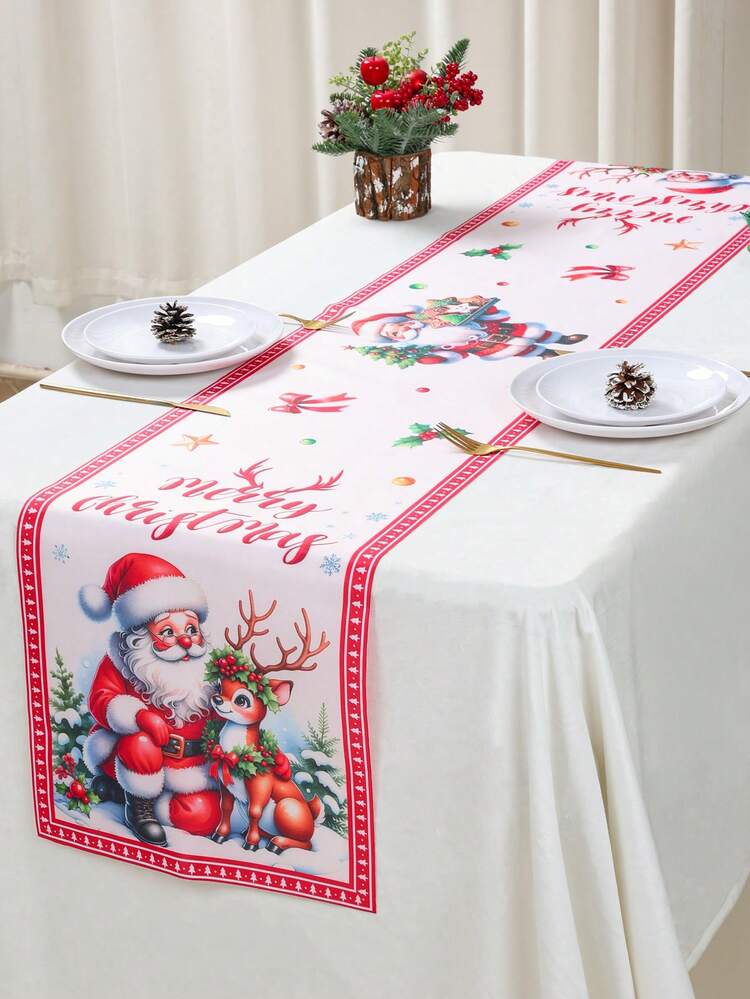 1 件圣诞快乐桌旗，180*35 厘米涤纶桌旗，圣诞老人桌布，驯鹿图案，桌布，圣诞装饰，圣诞装饰，装饰，装饰，家居圣诞装饰，圣诞饰品，厨房装饰，餐桌装饰，桌面装饰 - 彩色 - 查看 10