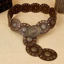 1 pieza Cinturón de mujer de PU con hebilla redonda para ojos hinchados, estilo bohemio de moda, adecuado para uso diario en verano, escuela en otoño, otoño y Halloween - Cafetería - Ver 10