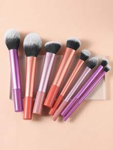 8pcs Aluminum Makeup Brush Set For Beginners - Powder Brush, Blush Brush, Contour Brush, Nose Brush, Eye Shadow Brush, Detail Brush, Shading Brush + 3pcs Beauty Sponge Blenders