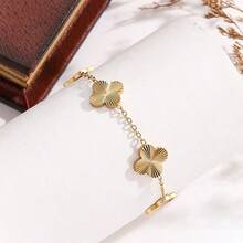 1pc Textured Clover Flower Stainless Steel Bracelet Set For Women, Suitable For Multiple Occasions, Couples, Formal Events, Parties, And Gifts