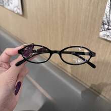 2D Flat - New Y2K Two-Dimensional Elements, Retro Oval, Small Frame Flat Mirror, Flat Face, White Concave Surface, Niche Eyeglass Frame, Unisex - màu đen - Xem 4