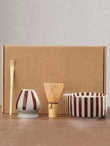 1pc/2pcs/3pcs/4pcs Black Striped Japanese Matcha Tea Set, Includes Matcha Bowl, Matcha Whisk, Matcha Cup, Stirrer, Tea Scoop, Tea Bowl Set, Matcha Preparation, Dessert & Beverage Making Tools, Japanese Gift Box, Songdai Matcha Whisking Set, Gift For Matcha Lovers - Multicolor - View 12