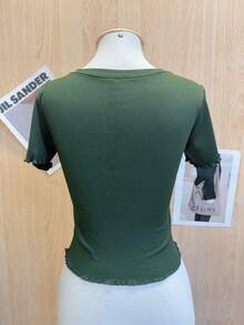Solid Ruched Ribbed T-Shirt - أخضر عسكري - مشاهدة 3