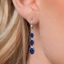 Gem Stone King 3-Stone Leverback Drop Dangle Earrings Women |   925 Sterling Silver |   Gemstone Birthstone |   Oval 8X6MM 7X5MM And 6X4MM |   Fine Jewelry Gifts Her Mom Women Wife - 藍色人造藍寶石,九月 - 查看 3
