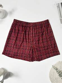 4 件套男士格子印花宽松舒适睡衣短裤，透气松紧腰平角内裤，多种颜色套装 - 彩色 - 查看 8