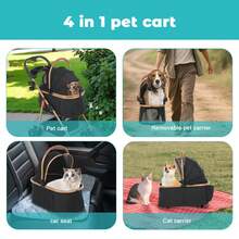 Pet Stroller 3-In-1 With Seat With A One-Hand Foldable Aluminium Frame, One-Click Foldable,Detachable Carrier,Compact Stroller With Adjustable Armrests, Combined Strollers,High Landscape Travel Pushchair - Black - View 6
