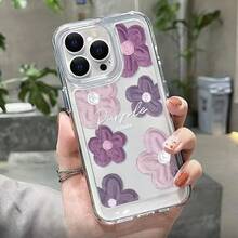 1 pieza Funda de teléfono con pintura al óleo de flor morada compatible con iPhone 17, 15 Pro Max, 14 Plus, 13, 12, 11, XS, XR, X, 7 y Series S21/S22/S23/S24/S25, A71, A51, A55 - Cobertura completa, diseño de moda, elegante, recortes precisos
