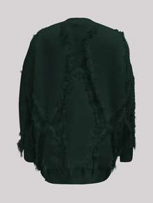 Áo len nữ cổ tròn màu trơn, kiểu dáng thanh lịch, thích hợp mặc ngoài trời, đi hẹn hò, đi học, áo len dệt kim rộng rãi đa năng với viền tua rua, ngày Valentine, trang phục đi du lịch biển, mùa thu/đông 2026. - Màu xanh lá cây đậm - Xem 5