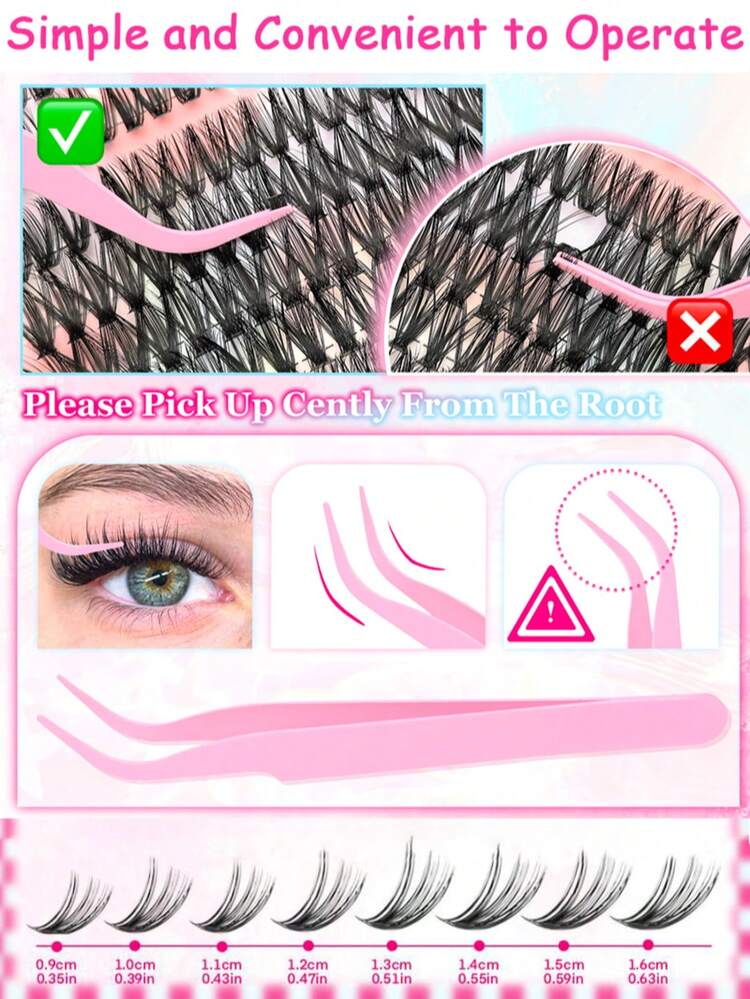 800/280pcs Mixed Length False Eyelashes, Including 30D, 40D, 60D, 80D Lash Clusters, Comes With Eyelash Glue And Brush, Suitable For DIY At Home, Beginner-Friendly, Natural & Thick, Ideal For Creating Bold Makeup Looks. Eyelash Cluster Set, Eyelashes, False Eyelashes - Black - View 4