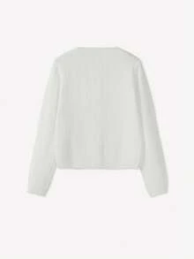 Cardigan tricotat cu mânecă lungă, cu decolteu în V și nasturi în față, model elegant și minimalist, model alb, top de primăvară