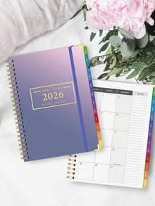 Planificador mensual de enero de 2026 a diciembre de 2026, planificador mensual, diario y semanal mínimo en tamaño A5 con contactos, grandes cuadrículas para escribir y notas, 8*6 pulgadas, calendario de planificación para maestros, uso de oficina, útiles escolares - Morado - Ver 3