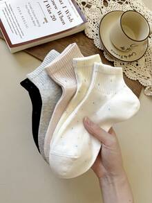 1/3/5/10 Pairs Of Women's Random Dot Yarn Solid Color Simple Short Socks, Soft, Comfortable, Breathable, Fashionable And Versatile, Suitable For Daily Wear, Home, Office, Leisure, Sports, Etc., Suitable For All Seasons - Multicolor - View 4