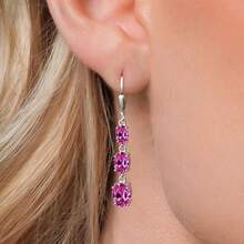 Gem Stone King 3-Stone Leverback Drop Dangle Earrings Women |   925 Sterling Silver |   Gemstone Birthstone |   Oval 8X6MM 7X5MM And 6X4MM |   Fine Jewelry Gifts Her Mom Women Wife - 粉紅色人造藍寶石,九月 - 查看 3