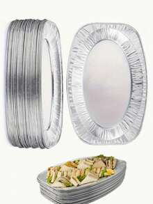 5/10pcs Silver Oval Aluminum Foil Baking Trays, Suitable For Air Fryer, Grill, Oven, Barbecue, All Seasons, Air Fryer Accessories, Easy To Clean, Multi-Functional Cooking Tray, Small/Medium/Large Size Available, Can Be Used For Heating, Storage, Outdoor Barbecue, Birthday Party, Wedding, Takeout, Practical Gift For Friends And Family - Multicolor - View 1