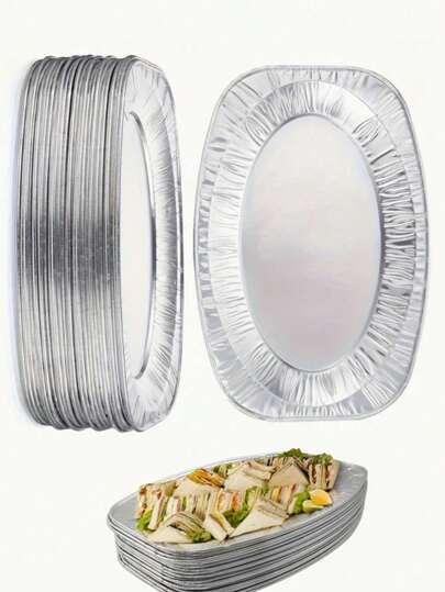 5/10pcs Silver Oval Aluminum Foil Baking Trays, Suitable For Air Fryer, Grill, Oven, Barbecue, All Seasons, Air Fryer Accessories, Easy To Clean, Multi-Functional Cooking Tray, Small/Medium/Large Size Available, Can Be Used For Heating, Storage, Outdoor Barbecue, Birthday Party, Wedding, Takeout, Practical Gift For Friends And Family
