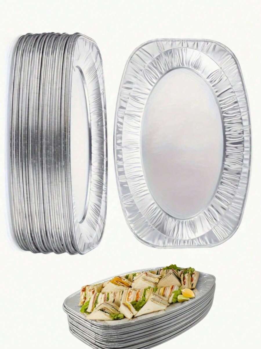 5/10pcs Silver Oval Aluminum Foil Baking Trays, Suitable For Air Fryer, Grill, Oven, Barbecue, All Seasons, Air Fryer Accessories, Easy To Clean, Multi-Functional Cooking Tray, Small/Medium/Large Size Available, Can Be Used For Heating, Storage, Outdoor Barbecue, Birthday Party, Wedding, Takeout, Practical Gift For Friends And Family - Multicolor - View 1