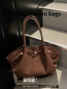 1pc Women's Large Capacity Handbag Vintage PU Leather Burgundy Red Large Capacity Handbag, Belt Decor, PU Material One Shoulder Tote Bag, Fashionable Retro Minimalist Style, Suitable For Women Shopping, Commuting, Daily Use, Bags For Ladies Fashionable