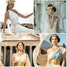 5-Piece Greek Goddess Costume And Accessory Set, Including A Golden Laurel Leaf Headpiece, Tassel Waist Chain, Leaf-Shaped Necklace, Hollowed-Out Golden Leaf Earrings And Armbands. An Elegant Gift For Myth Lovers, Suitable For Female Party Brides' Weddings, Halloween Medusa Role-Playing, Bride Photo Shoots, And Bohemian-Style Weddings - Multicolor - View 2