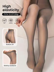 Plus Size Women's Gray Faux Sheer Leggings, Sexy Pilling-Resistant Fabric Lift Butt Slimming Tights, Suitable For Casual Daily Wear, Autumn Season With Socks